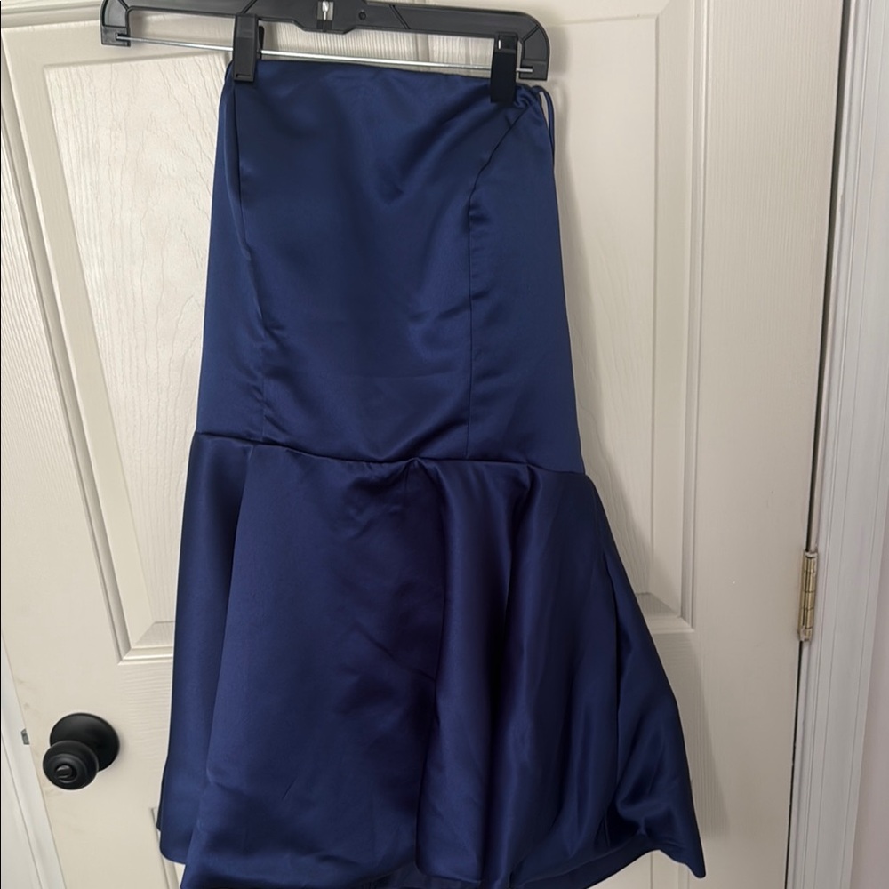 Source Unknown Blue Asymmetrical Trumpet Midi Skirt